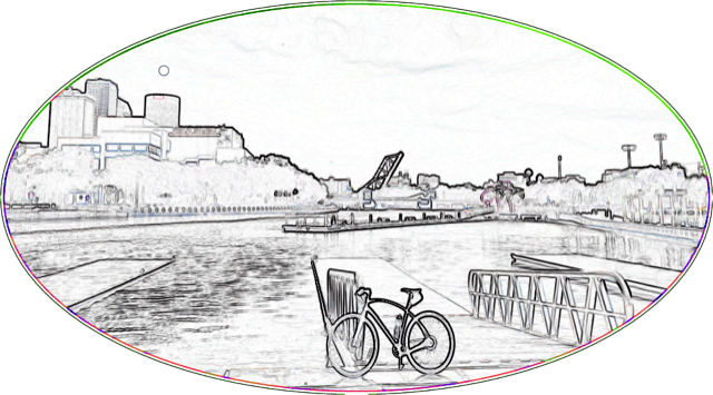 Joel Pietsch Group &mdash; line drawing of the Tampa Riverwalk in an oval frame